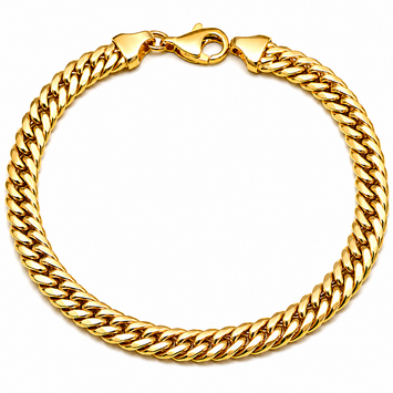Real Gold Solid Thick Wide Chain Men and Unisex Bracelet (19 cm) - Model 1500 BR1914
