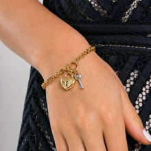 Real Gold Two-Tone Twisted Link Bracelet with Heart Lock and Key Charms (17 C.M) 1607 BR1907