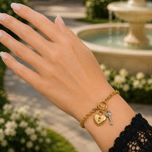 Real Gold Two-Tone Twisted Link Bracelet with Heart Lock and Key Charms (16 C.M) 1607 BR1906