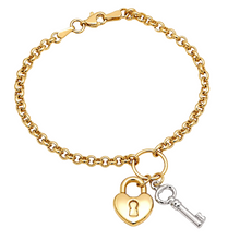 Real Gold Two-Tone Twisted Link Bracelet with Heart Lock and Key Charms (16 C.M) 1607 BR1906