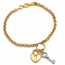 Real Gold Two-Tone Twisted Link Bracelet with Heart Lock and Key Charms (17 C.M) 1607 BR1907