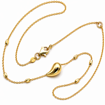 Real Gold 1 Teardrop with Textured Roller Adjustable Size Necklace (40+5 = 45 C.M) 1676 N1539