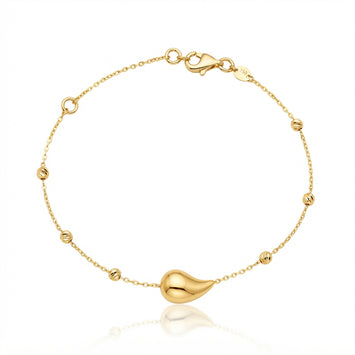 Real Gold 1 Teardrop with Textured Roller Adjustable Size Bracelet (16+3 = 19 C.M) 1676 BR1886