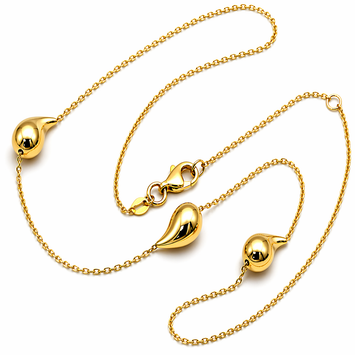Real Gold 3 Teardrop Adjustable Size Necklace (40+5 = 45 C.M) 1677 N1540