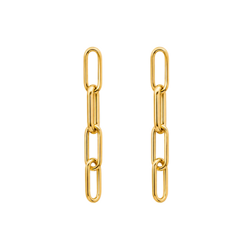 Real Gold Thick Paper Clip Link Hanging Curved Stud Earring Set 1707 E1834