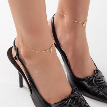 Real Gold Beads Balls 1.5 MM Chain with Hanging Heart & Key Adjustable Size Anklet 0475 (25 C.M) A1340