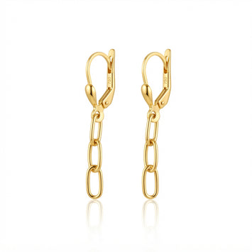 Real Gold Paperclip Chain Dangle Press Earrings Set 1944 E1983