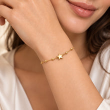 Real Gold 3D Star and Seven Textured Beads Bracelet 1972 (17 + 2 = 19 C.M) BR1939
