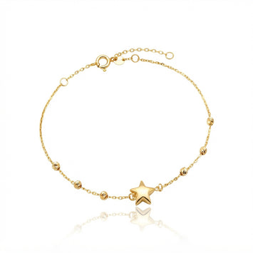 Real Gold 3D Star and Seven Textured Beads Bracelet 1972 (17 + 2 = 19 C.M) BR1939