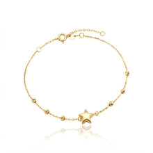 Real Gold 3D Star and Seven Textured Beads Bracelet 1972 (17 + 2 = 19 C.M) BR1939
