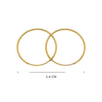 Real Gold Round Plain Loop Earrings Set (2.4 cm) - Model 0001/20/10M E1938
