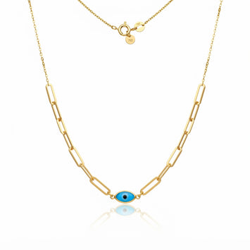 Real Gold Evil Eye Paperclip Chain Necklace (45 C.M) 2012 N1579