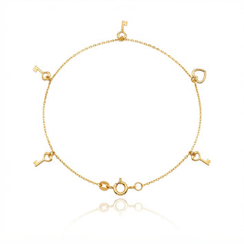 Real Gold Heart Key Charm Anklet (25 C.M) 2108 A1359