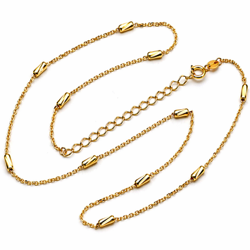 Real Gold Textured Square Roller With 5 Beads Balls chain Adjustable Size Necklace (40+5 = 45 C.M) 2285 DC N1552