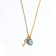 Real Gold Necklace with Evil Eye and Key Dangler Charms - Model 9750 N1425