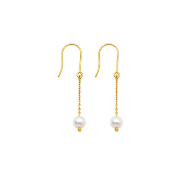 Real Gold Plain Pearl Dangling Clip Earrings Set - Model 2491 E1959