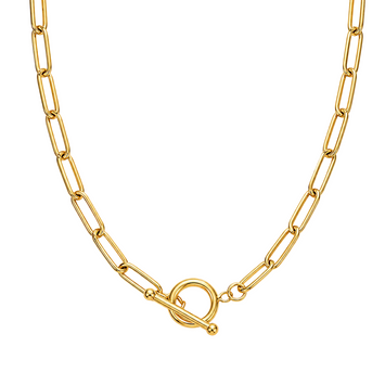 Real Gold Round Lily T-bar Bigger Paper Clip Necklace (45 C.M) 2531 N1415