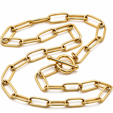 Real Gold Round Lily T-bar Bigger Paper Clip Necklace (40 C.M) 2531 N1554