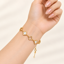 Real Gold Two Mother of Pearl and Three Openwork Clover Bracelet 2583 MOP (17+2 =19cm) BR1934