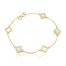 Real Gold Two Mother of Pearl and Three Openwork Clover Bracelet 2583 MOP (17+2 =19cm) BR1934