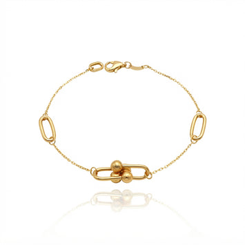 Real Gold Paperclip Ball Bar Station Bracelet (19 C.M) 2648 BR1947