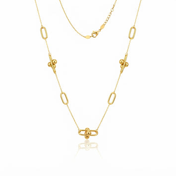 Real Gold Paperclip Ball Bar Station Necklace (45 C.M) 2648 N1576