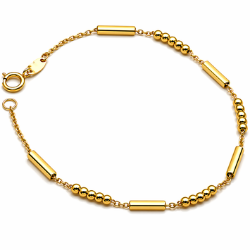 Real Gold Square Roller With 5 Beads Balls Bracelet (17 C.M) 2663 BR1890