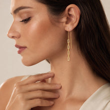 Real Gold Paper Clip Hanging Earring Link Thickness 3 MM 2695 E1827
