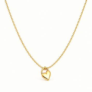 Real Gold One Sided Heart Lock Pendant Necklace 2876 (45 C.M) N1574