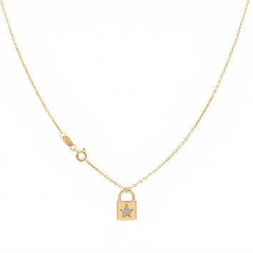 Real Gold 3D Star Stone Padlock Necklace 2878 (45 C.M) N1573