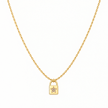 Real Gold 3D Star Stone Padlock Necklace 2878 (45 C.M) N1573