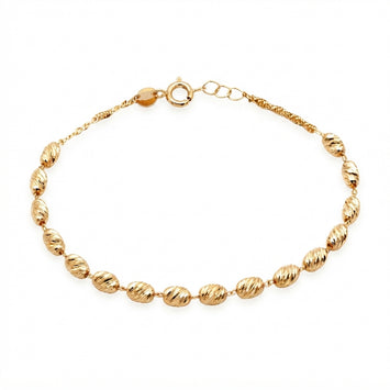 Real Gold Diamond Cut Oval Textured Beads Bracelet 3064 (17+2 =19cm) BR1933
