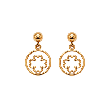 Real Gold Flower Round Dangler Drop Rose Gold Earring Set 3092 E1625
