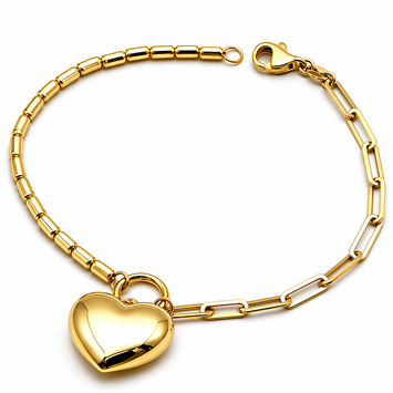 Real Gold 3D Dangler Plain Heart Paper Clip Link Bracelet (19 C.M) 4620 BR1900