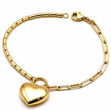 Real Gold 3D Dangler Plain Heart Paper Clip Link Bracelet (17 C.M) 4620 BR1901