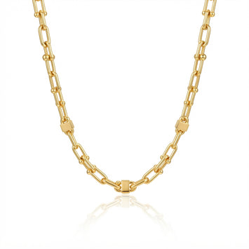 Real Gold Paperclip Bar Link Chain Necklace (45 C.M) 3552 N1575