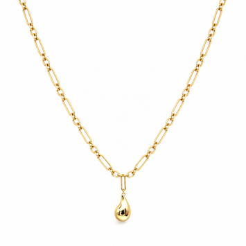 Real Gold Link Paper Clip Teardrop Adjustable Size Necklace 40 + 5 = 45 C.M 3633 N1561