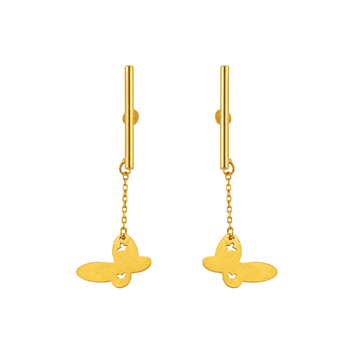Real Gold Hanging Butterfly Stud Earring Set 3897 E1401
