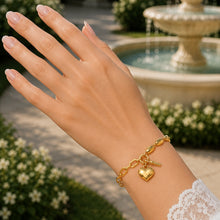 Real Gold 3D Dangler Heart Key Charms Paper Clip Link Adjustable Size Bracelet (16+3 = 19 C.M) 3968 BR1899