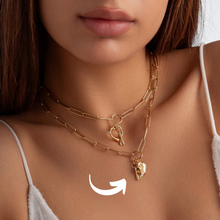Real Gold Paper Clip Chain Necklace with 3D Heart Key and Wings Charms (40 C.M) 1404 N1450