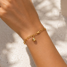 Real Gold Paper Clip Round Texture Link Plate Dangler Tear Drop Adjustable Size Bracelet 19 C.M 4078 BR1920