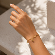 Real Gold Paper Clip Round Texture Link Plate Dangler Tear Drop Adjustable Size Bracelet 19 C.M 4078 BR1920