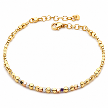 Real Gold 3-Color Square Beads with Balls Elegant Sleek Minimalist Luxury Design Bangle Bracelet - Adjustable Size (16 - 25) Model 4177 BR1692