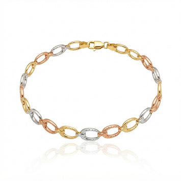 Real Gold Tri-Color Reversible Oval Link Bracelet (19 C.M) 4926 BR1946