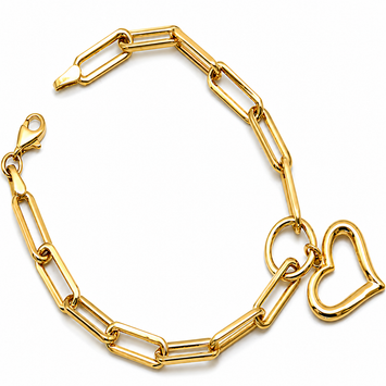 Real Gold 3D Heart Paperclip Bracelet 5045 (17 C.M) BR1790