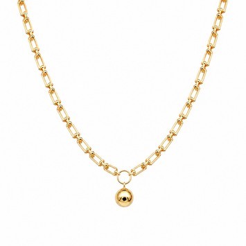 Real Gold GZTF Hardware Round Dangler 9 MM Plain Ball Necklace 5103 (40 C.M) N1563