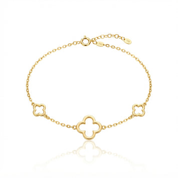 Real Gold Three Openwork Clover Bracelet 5255  (17+2 =19cm) BR1935