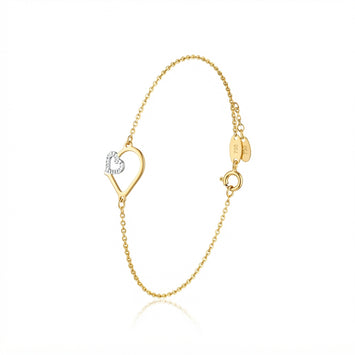 Real Gold Two Tone Double Open Heart Bracelet 5316 YW (19 C.M) BR1941