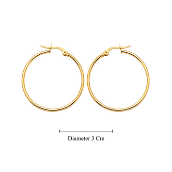 Real Gold Round Plain Loop Earring Set ( 3 cm ) 5501/2 E1769