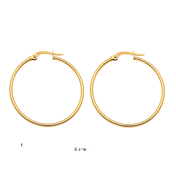 Real Gold Round Plain Loop Earring Set ( 4 cm ) 5503 E1767